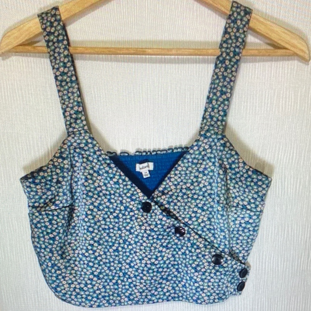 Madewell Blue Floral Buttoned Tank Top